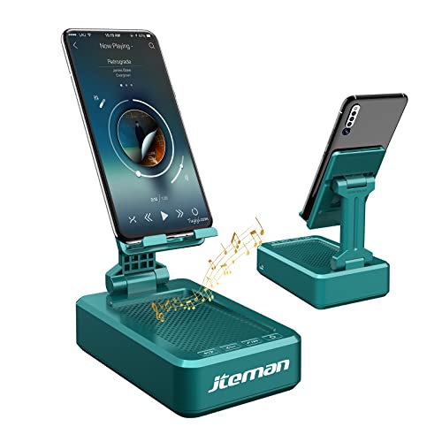 JTEMAN Cell Phone Stand with Wireless Bluetooth Speakers,Angle Adjustable Strong