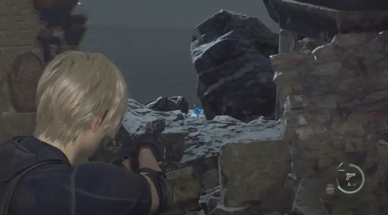 Destroy blue medallions 6 in Resident Evil 4: where to find in the Ruins near the cliff