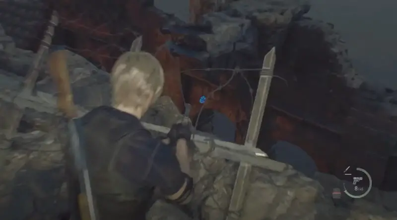 Destroy blue medallions 6 in Resident Evil 4: where to find in Ruins near the cliff