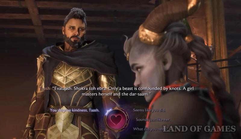 Roman with Taash in Dragon Age The Veilguard: development and approval