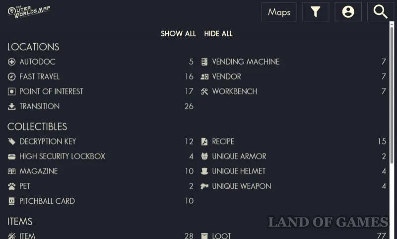 Interactive map The Outer Worlds 2
