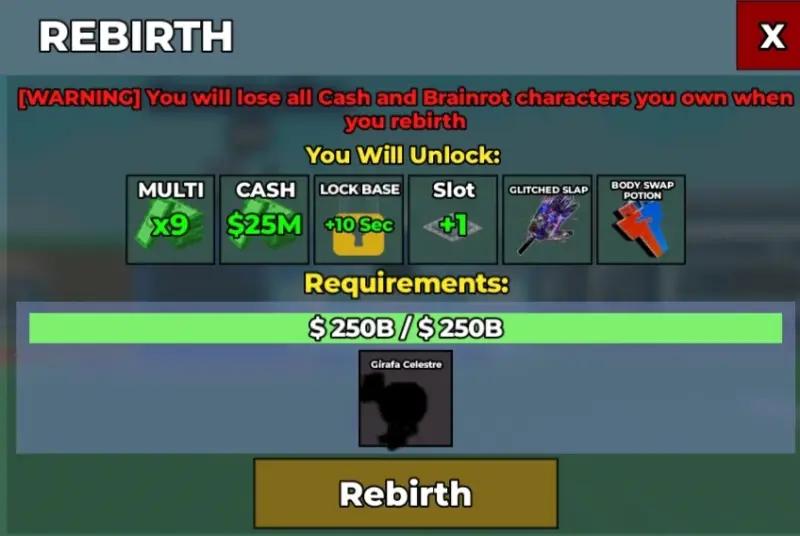 Rebirth in Steal Brainrot: what you need to carry out