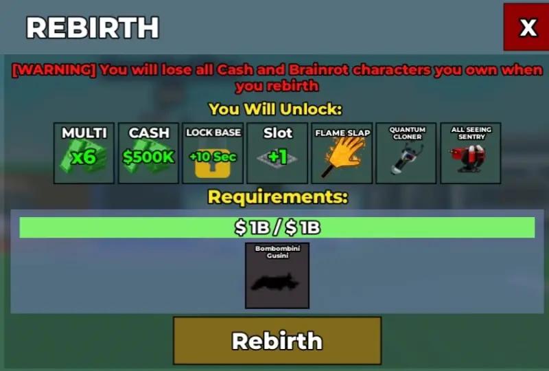 Rebirth in Steal Brainrot: what you need to carry out