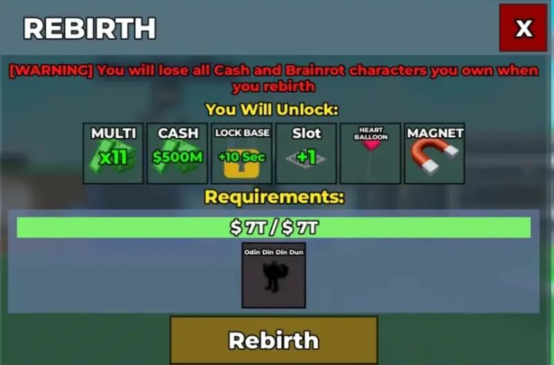 Rebirths in Steal Brainrot: what you need to carry out