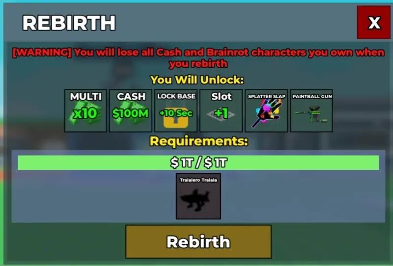 Rebirth in Steal Brainrot: what you need to carry out