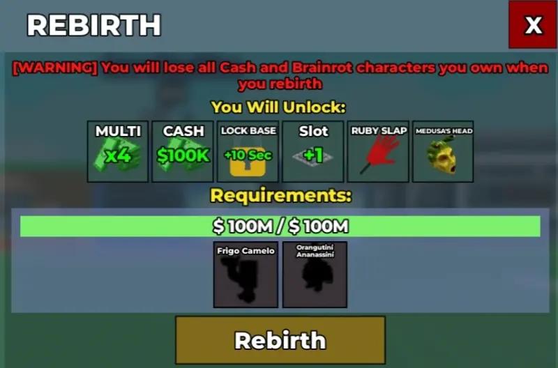 Rebirth in Steal Brainrot: what you need to carry out