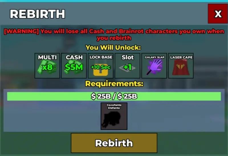 Rebirth in Steal the brainrot: what is needed to carry it out