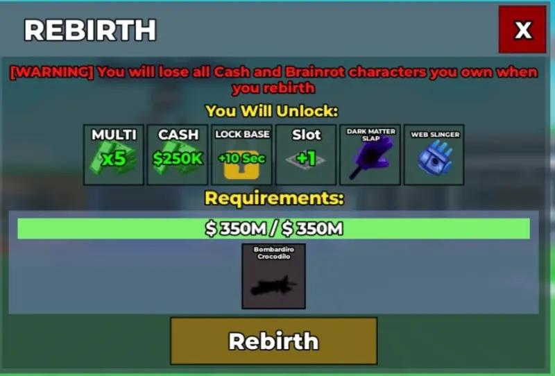 Rebirth in Steal Brainrot: what you need to carry out