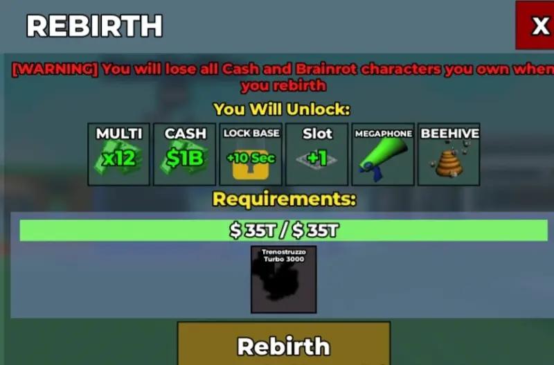 Rebirths in Steal Brainrot: what you need to carry out