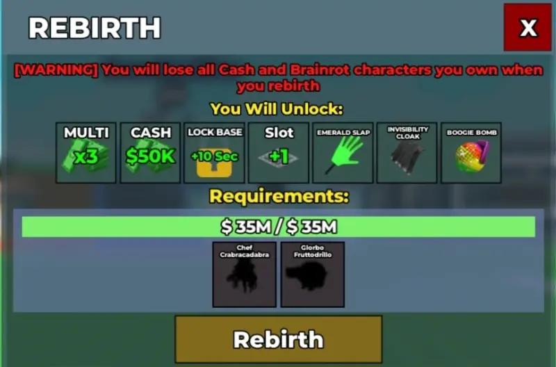 Rebirth in Steal Brainrot: what you need to do