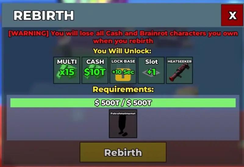 Rebirth in Steal Brainrot: what you need to carry out
