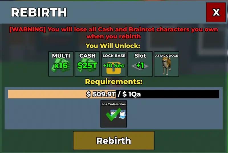 Rebirth in Steal Brainrot: what you need to carry out