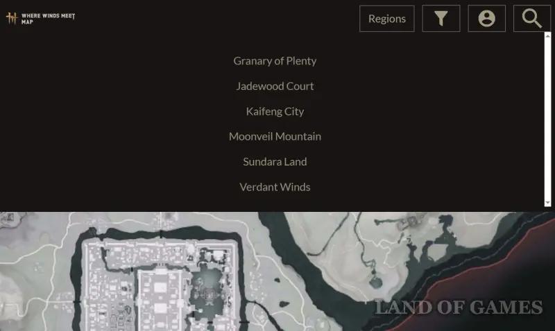 Interactive map Where Winds Meet: chests and treasures