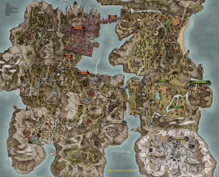 Map of the world and cities in Of Ash and Steel: all the treasures, merchants and potions