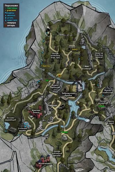 World and city map in Of Ash and Steel: all the treasures, merchants and potions